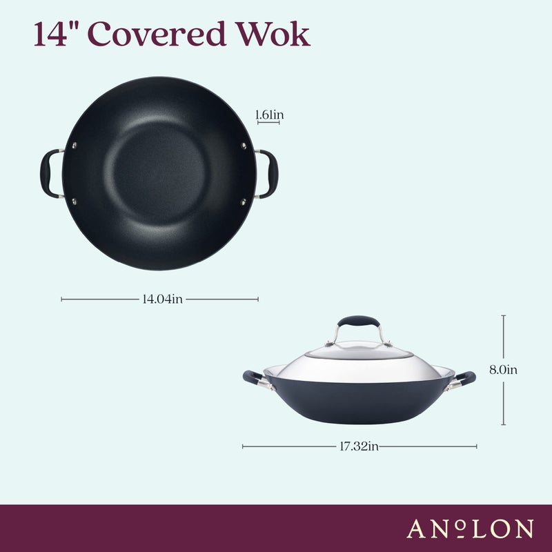 Anolon Advanced Home Hard-Anodized Nonstick Open Stock Cookware- Woks (14-Inch Covered Wok, Onyx) - Image 2
